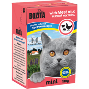 BOZITA MINI Tetra Pak консервы 190 г для кошек кусочки в соусе Мясной Коктейль