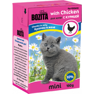 BOZITA MINI Tetra Pak консервы 190 г для котят кусочки в желе с Курицей