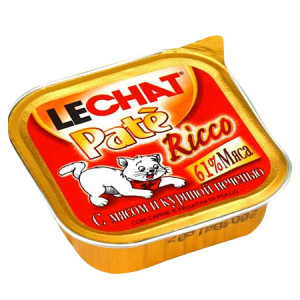 LECHAT консервы для кошек 100 гр. Мясо, Печень Курицы паштет