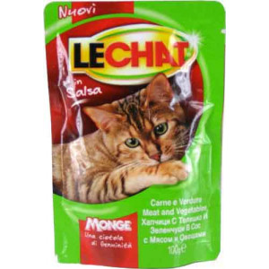 LECHAT консервы для кошек 100 гр. Мясо с Овощами кусочки в соусе