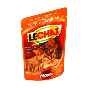 LECHAT консервы для кошек 100 гр. Курица с Индейкой кусочки в соусе
