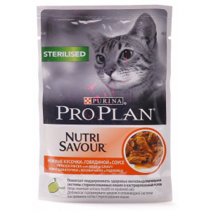 PRO PLAN Nutrisavour "Sterilised" консервы 85 гр для стерилизованных кошек и кастрированных котов Говядина в соусе