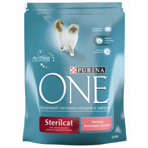 PURINA ONE "Sterilized" сухой 200 гр для Кастрированных и Стерилизованных Кошек Лосось Пшеница Тунец