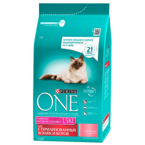 PURINA ONE "Sterilized" сухой 1,5 кг для Кастрированных и Стерилизованных Кошек Лосось, Пшеница PURINA ONE "Sterilized" сухой 1,5 кг для Кастрированных и Стерилизованных Кошек Лосось, Пшеница