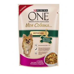 PURINA ONE "Моя Собака... Непоседа" консервы Утка, паста, зеленая фасоль в подливе