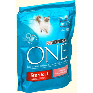 PURINA ONE "Sterilized" сухой 750 гр для Кастрированных и Стерилизованных Кошек Лосось Пшеница Тунец