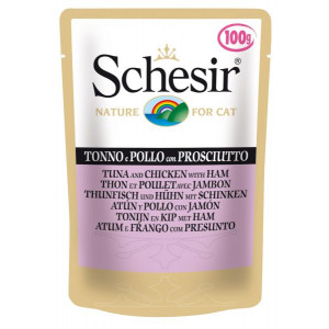 Schesir консервы 100 г для кошек Тунец и Курица с Ветчиной (ПАУЧ) Schesir консервы 100 г для кошек Тунец и Курица с Ветчиной (ПАУЧ)