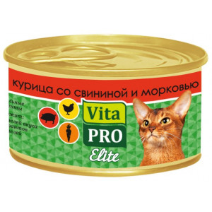 VITA PRO ELITE Консервы д/кошек от 1г курица,свинина,морковь 70г /24/ VITA PRO ELITE Консервы д/кошек от 1г курица,свинина,морковь 70г /24/