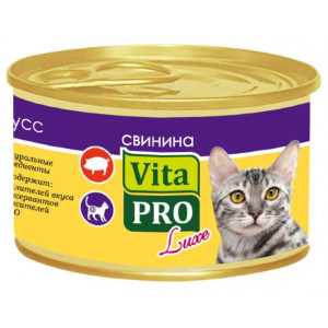 VITA PRO LUXE Консервы д/кошек от 1г свинина 85 г мусс /24/
