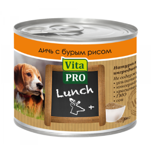 VITA PRO LUNCH Консервы д/собак  Дичь, бурый рис 200г ж/б /6/