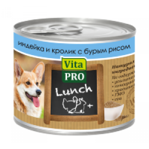 VITA PRO LUNCH Консервы д/собак Индейка, Кролик, рис200г ж/б