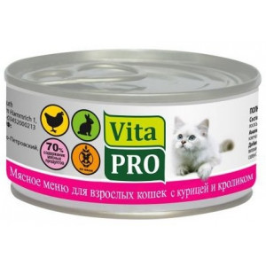 VITA PRO Консервы д/кошек от 1г Курица, кролик 100г ж/б VITA PRO Консервы д/кошек от 1г Курица, кролик 100г ж/б